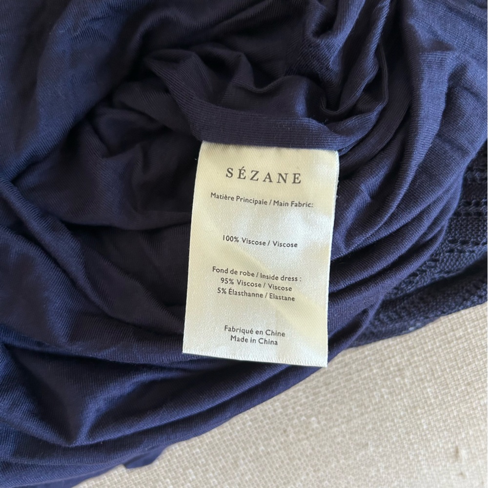 NWT Sezane Marcia Midi Dress Navy Blue Knit French Vacation Casual Soft - Picture 11 of 12